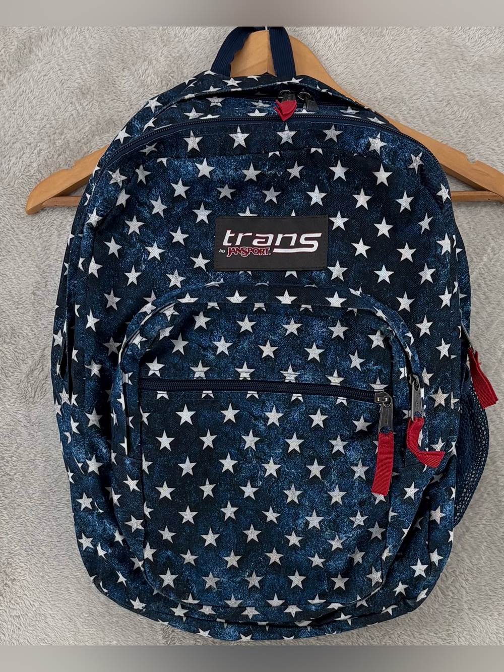 Trans by JanSport Blue White Star Print Backpack Red Accents School Bag